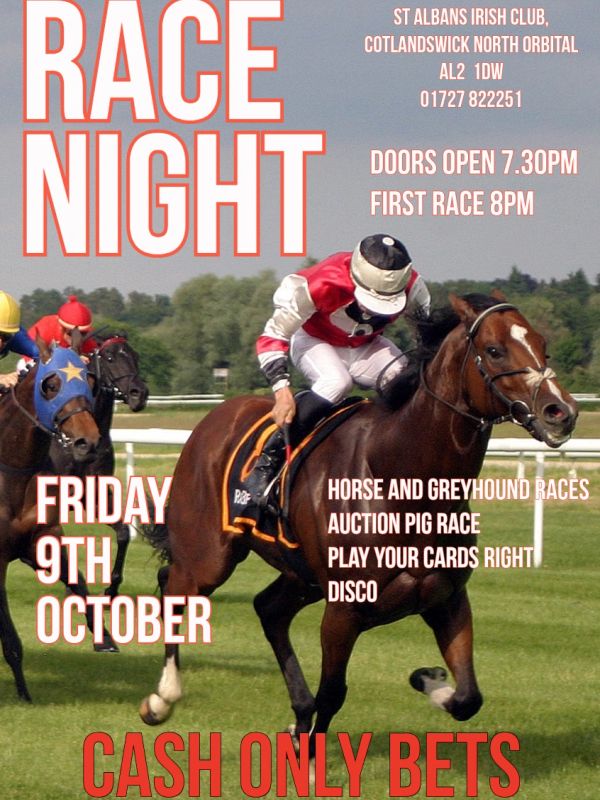Horse racing event with cash only bets on October 9th.