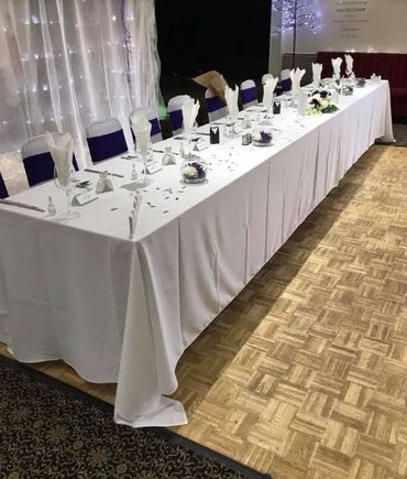 A picture of the top table for a wedding set up in the Irish Club