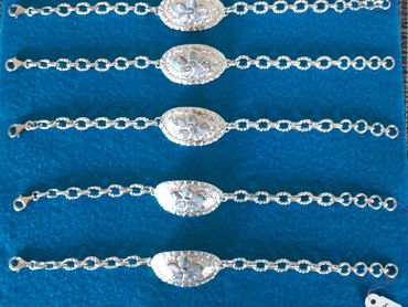 Sterling Silver Chain ID Bracelets with Abalone Flowers