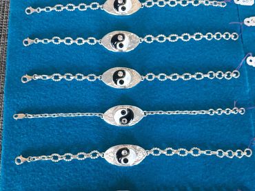 Sterling Silver Chain Ying & Yang ID Bracelets
