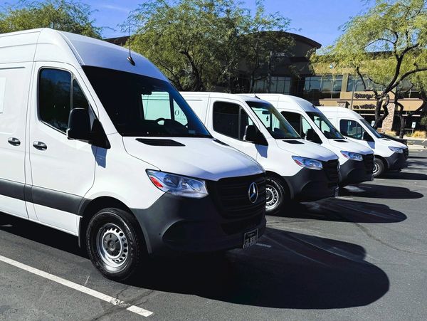 Fleet of vans washed by Fleet Shine Solutions, showcasing our top-quality truck and fleet wash servi
