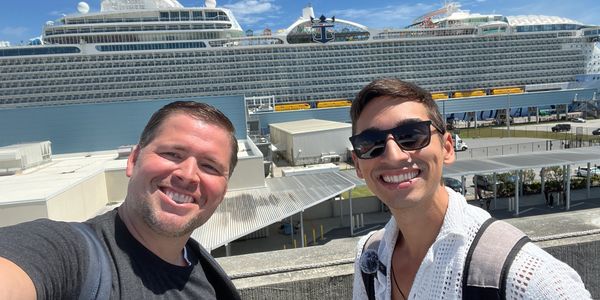 Zach and JoJo about to board Royal Caribbean's Utopia of the Seas