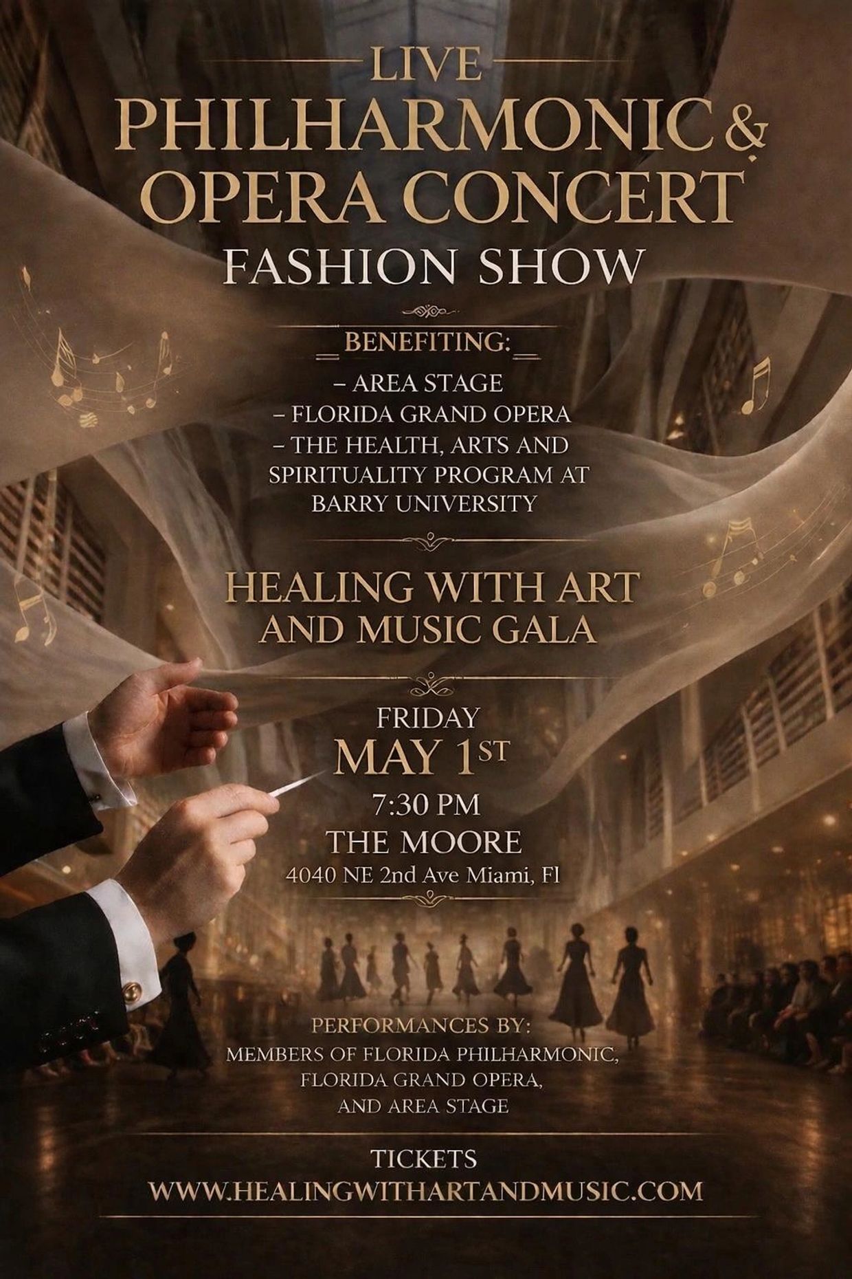 Live Philharmonic &amp; Opera Concert Fashion Show benefiting multiple arts organizations on May 1st at The Moore, Miami.