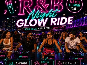 R&amp;B Night Glow Ride with neon lights and cycling.