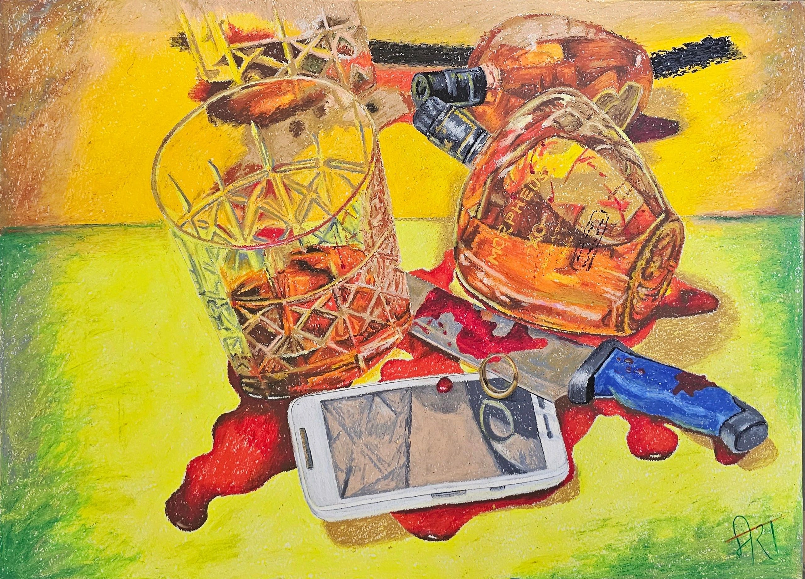 still life painting using oil pastel