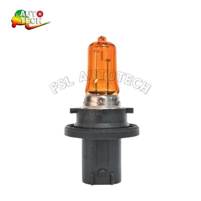 Orange automotive halogen bulb with black base for vehicle lighting.