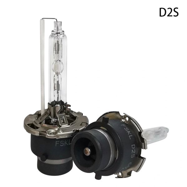 Two D2S automotive HID headlight bulbs with glass tubes and metal bases.