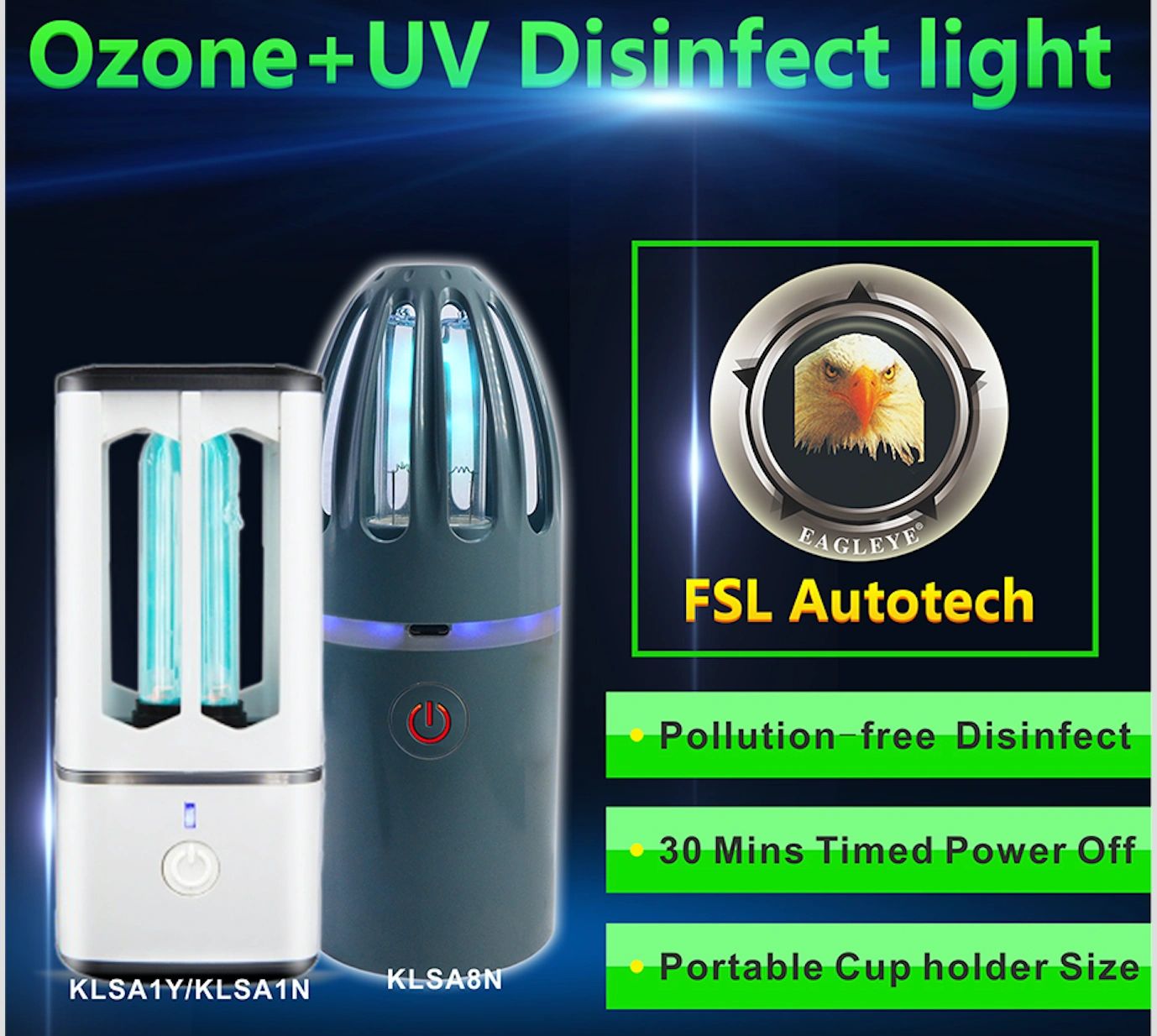 FSL Autotech UV + Ozone Disinfect Light portable rechargeable for vehicles, cars, trucks, bus, taxis