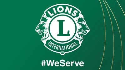Lions International logo with #WeServe slogan on a green background.