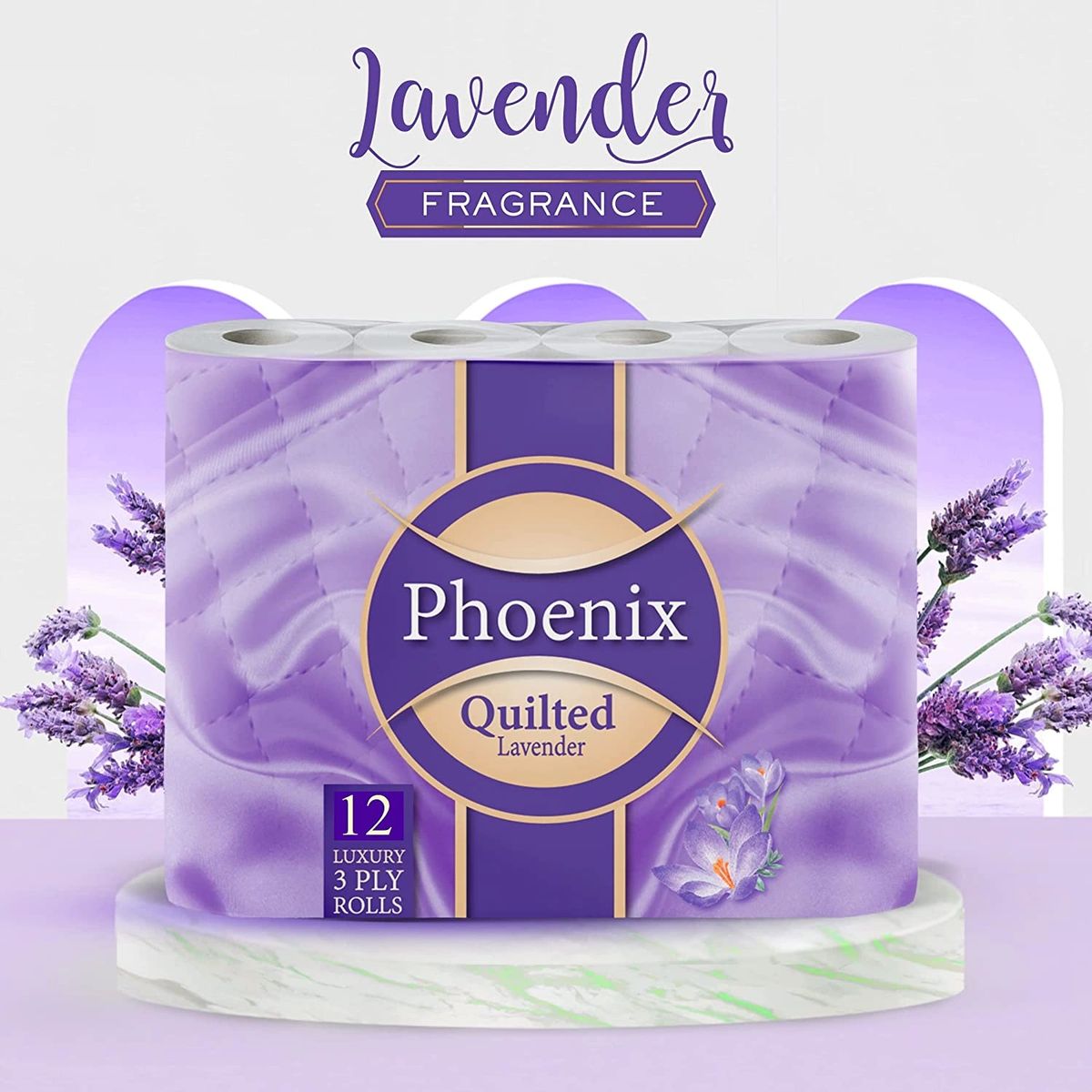 Phoenix Toilet Roll Quilted White 3 Ply Lavender Fragranced Bathroom