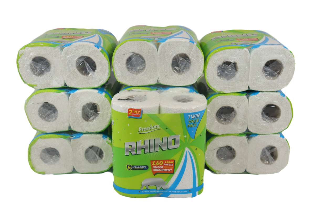 20 Pack of Extra Absorbent Rhino Kitchen Roll 140 Large Sheets Per Roll