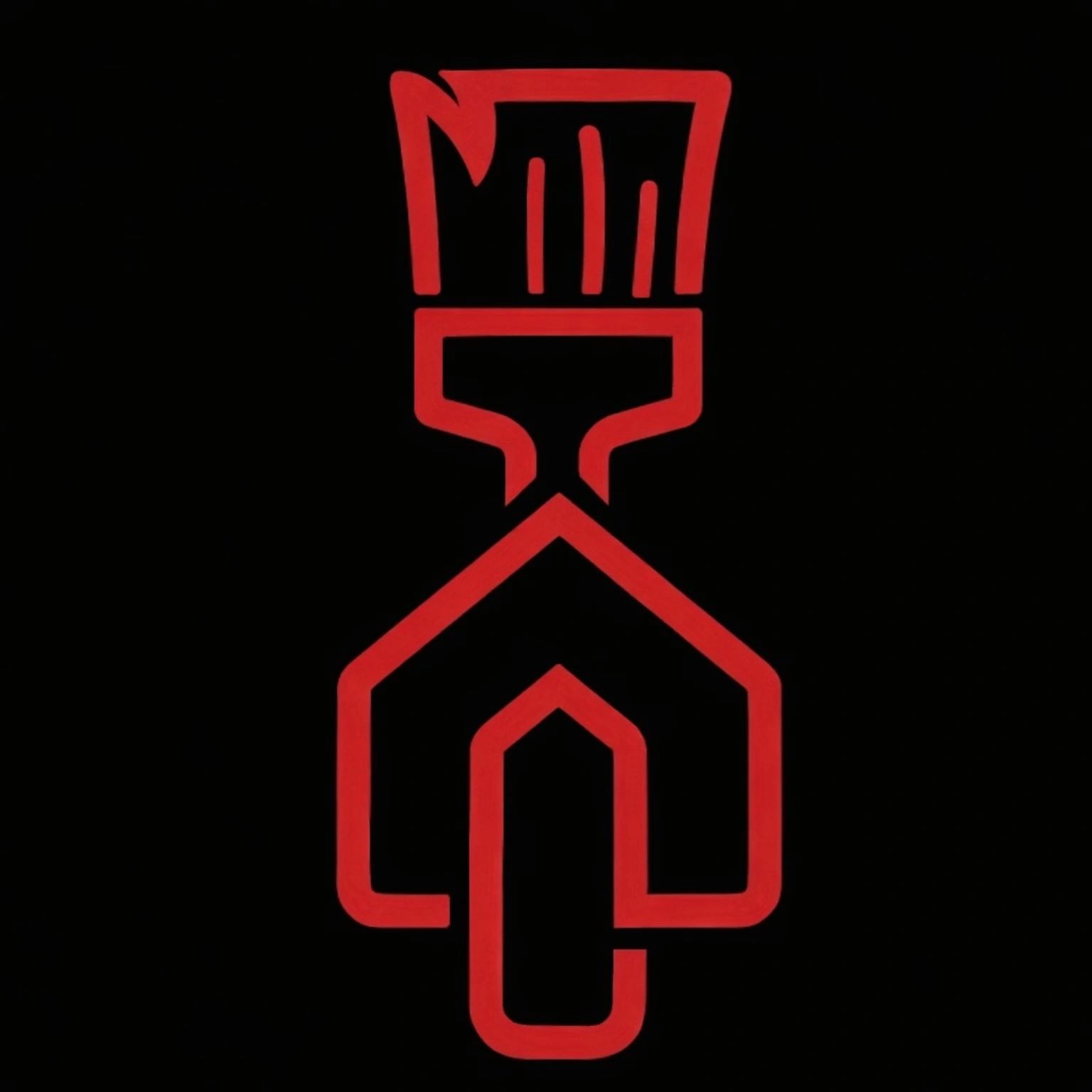 Red paintbrush and house outline logo on black background. Interior painting Exterior Painting