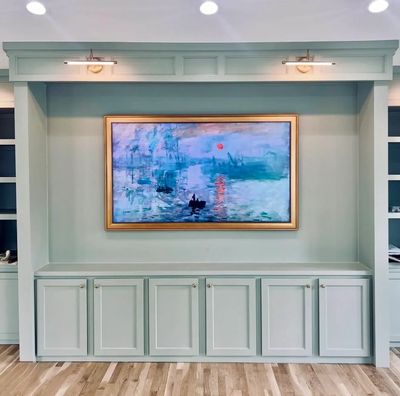 TV mounting in South Jordan UT with clean in wall wiring and flush mounted TV in modern living room