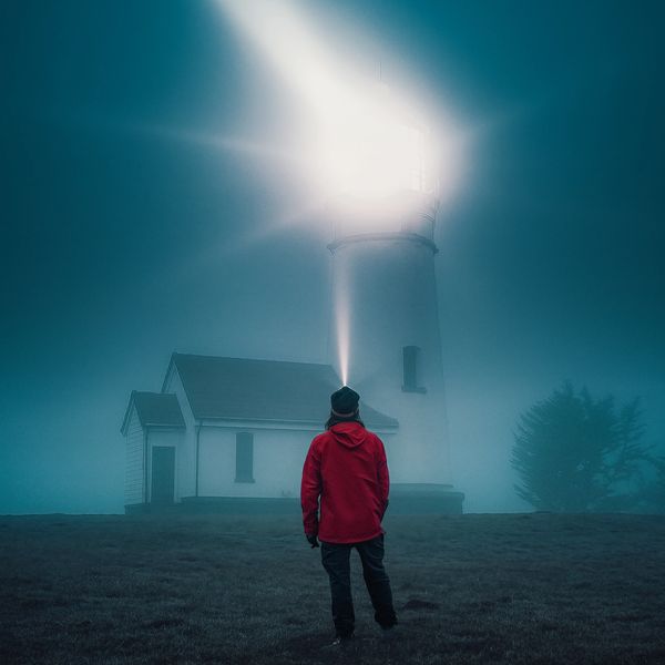 Headlamp pointed to lighthouse photograph by Matte Hanna