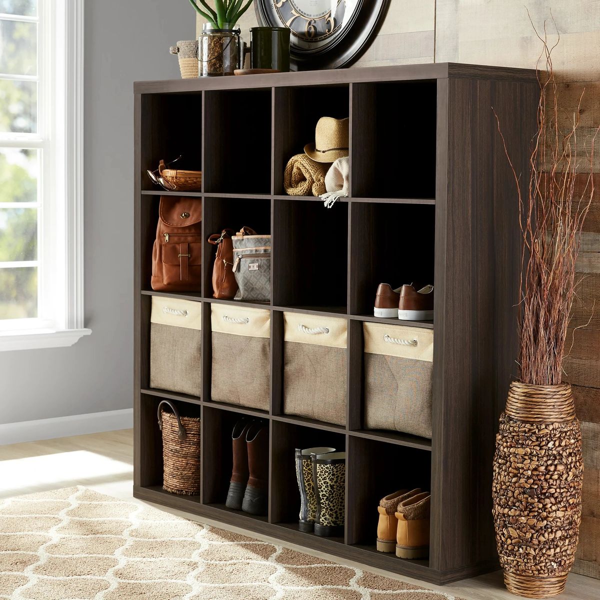 Better Homes & Gardens 16Cube Storage Organizer, Tobacco Oak