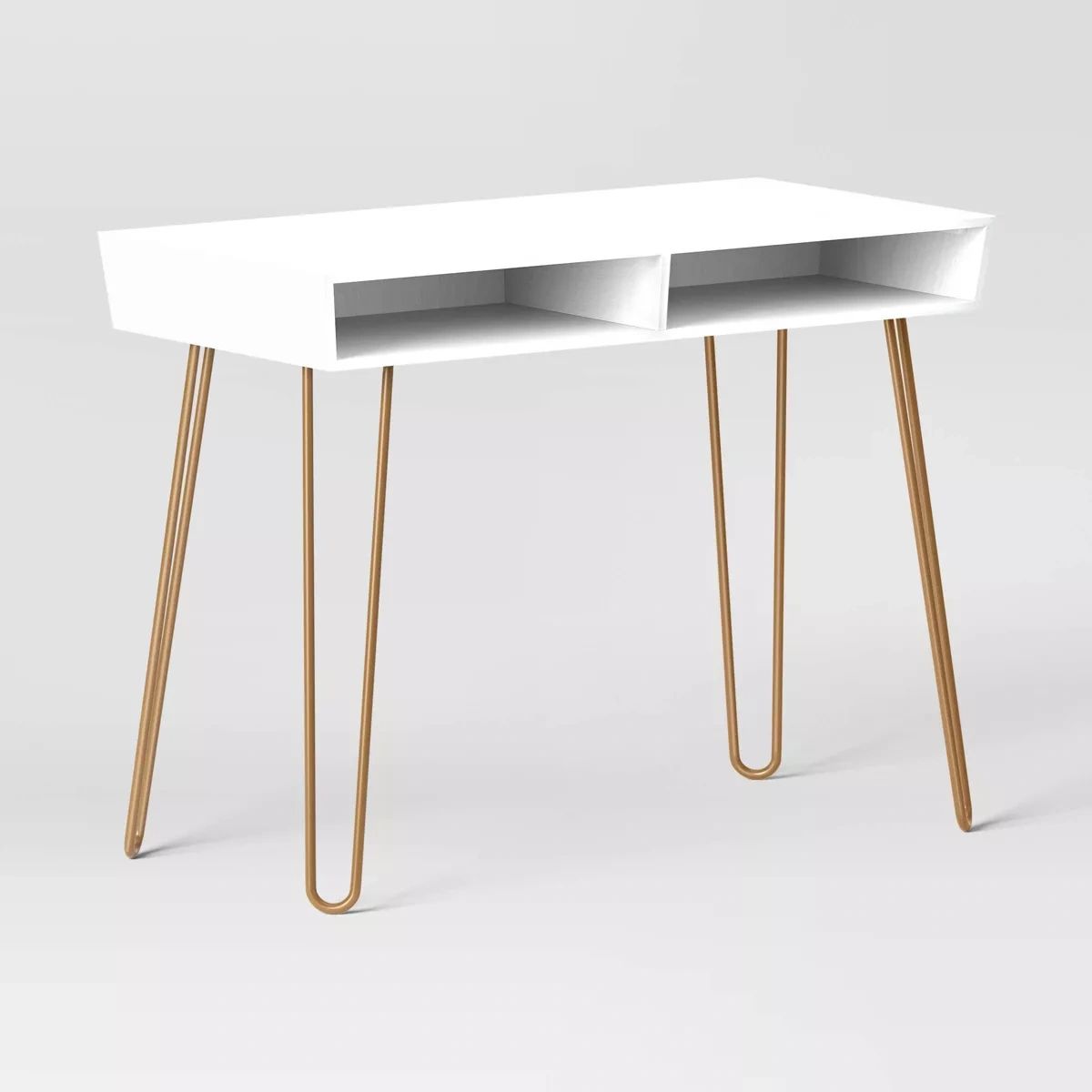Hairpin Writing Desk with Storage White Threshold