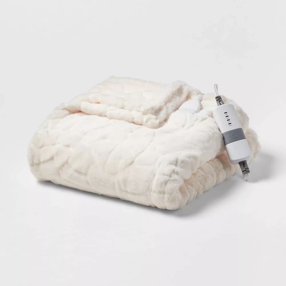 Faux Fur Electric Throw Blanket Ivory Threshold