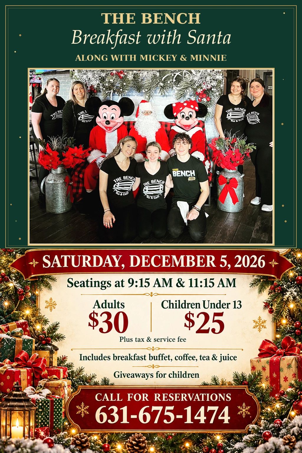 Breakfast with Santa event at The Bench with Mickey and Minnie on December 5, 2026.