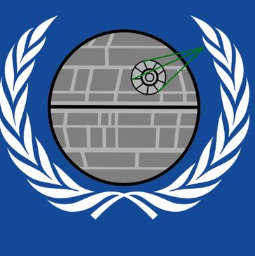 A parody logo combining the Death Star with the United Nations emblem.