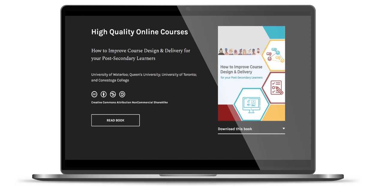 Laptop screen showing an online course on improving course design for post-secondary learners.