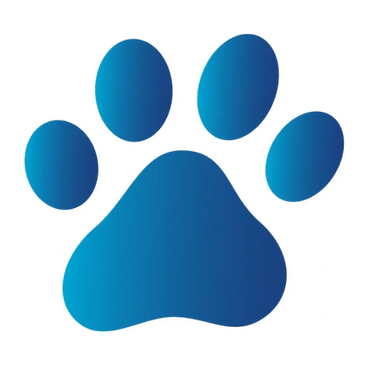 Blue animal paw print icon on a white background.