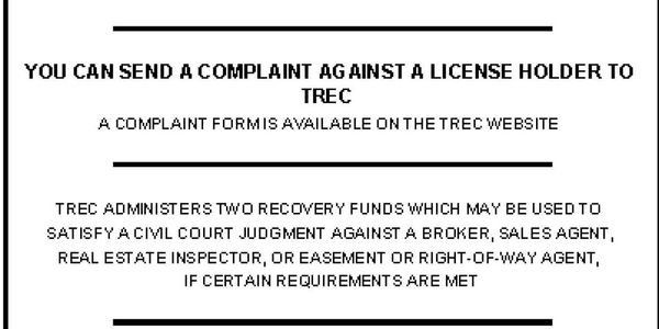 Texas Real Estate Commission Consumer Protection Notice