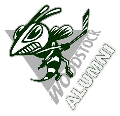 Woodstock Alumni logo featuring a stylized hornet with a hockey stick.