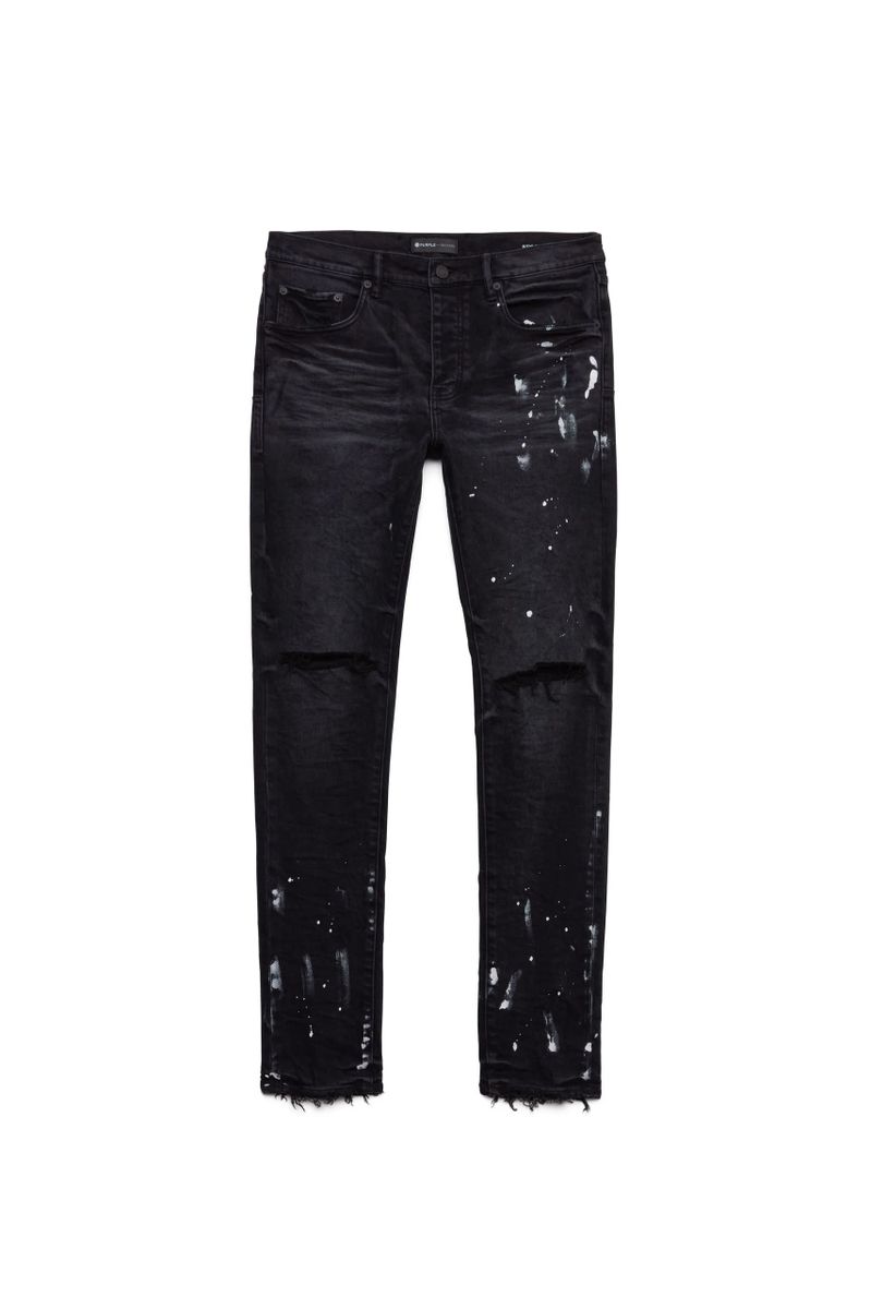 P001 LOW RISE SKINNY JEAN - Black Resin Knee Slit