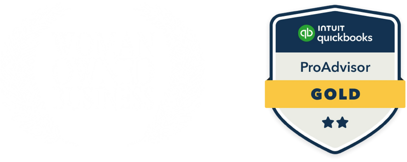 Woman owned business with QuickBooks ProAdvisor Gold badge.