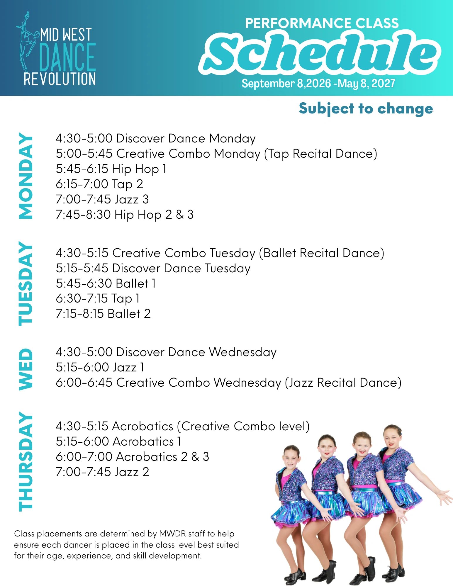 Priority registration for 2026 Performance Season dancers open June 1-June 15
NEW DANCERS- Start Reg