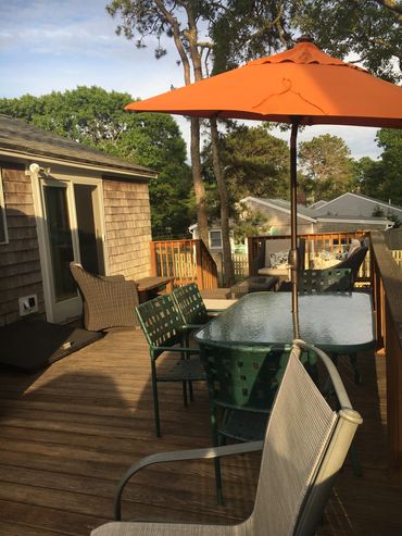 View of back deck showing outdoor eating area
