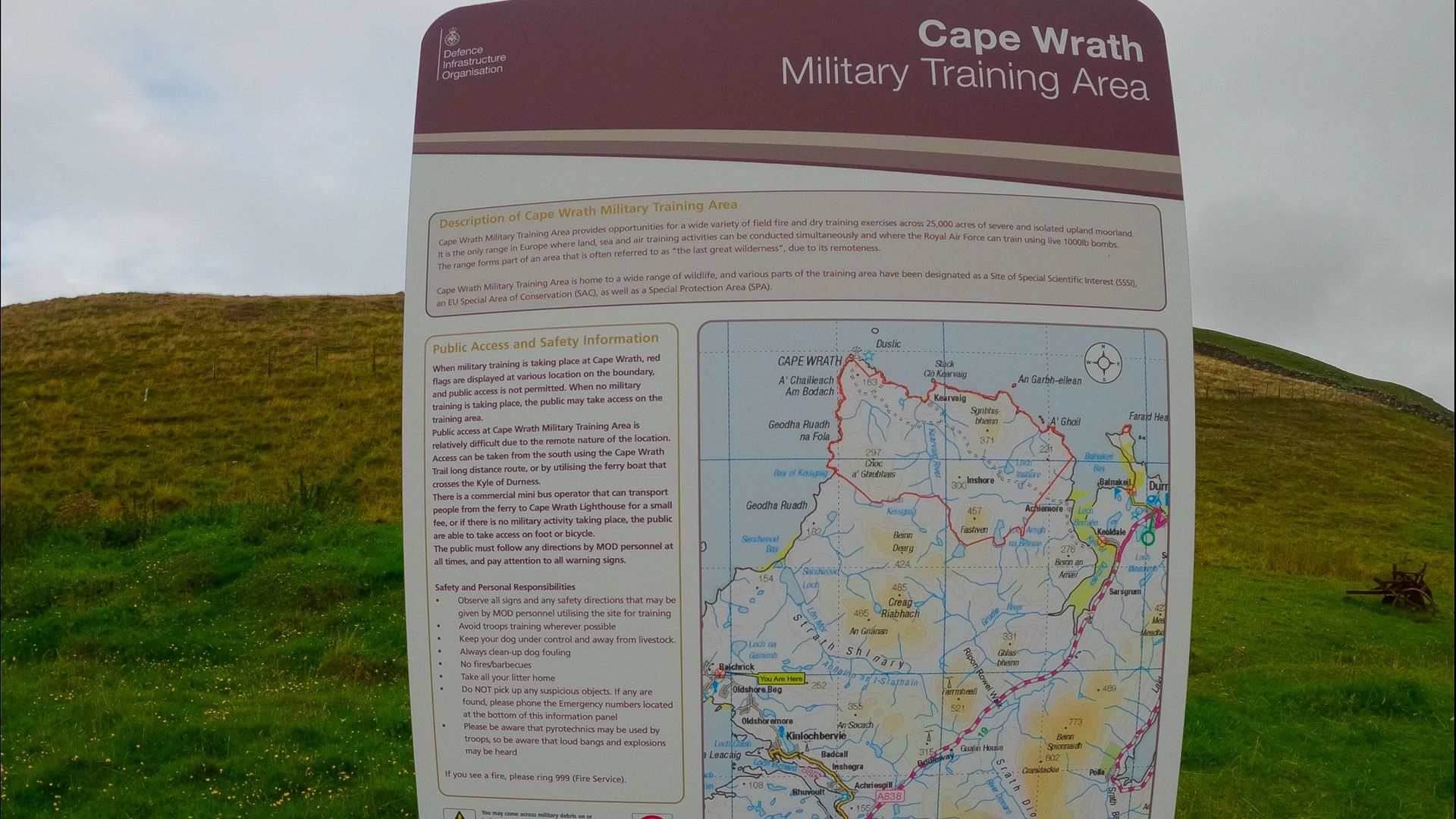 Sign with details of Military Training Area