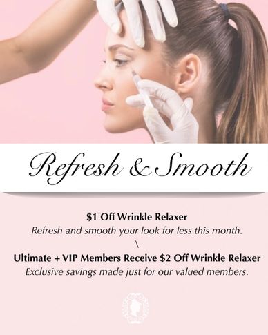 Promotional ad for wrinkle relaxer treatment with discounts for members.