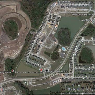 Aerial view of a residential neighborhood under construction.