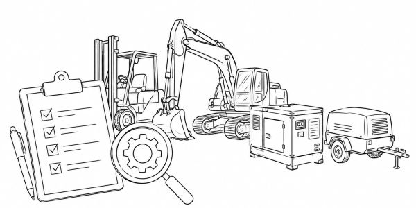 Dibujo de equipos y herramientas de construcción.