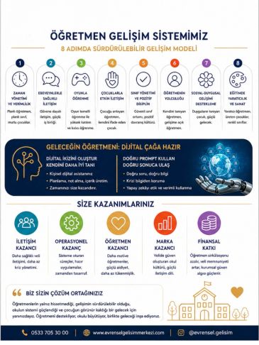 Öğretmen gelişim sistemi ve kazanımları 8 adımda anlatılmıştır.