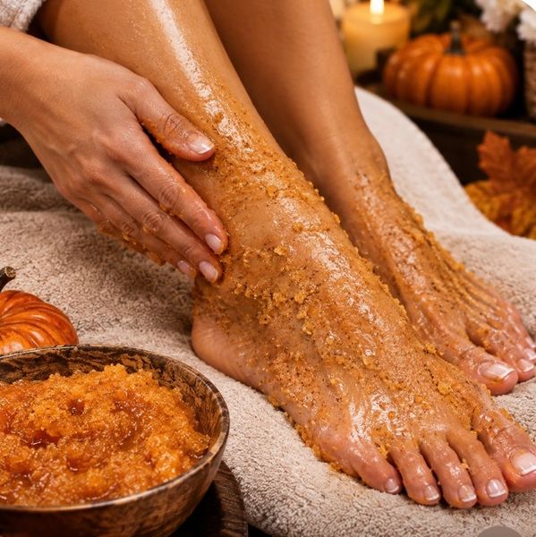 Exfoliating foot scrub with pumpkin spice.