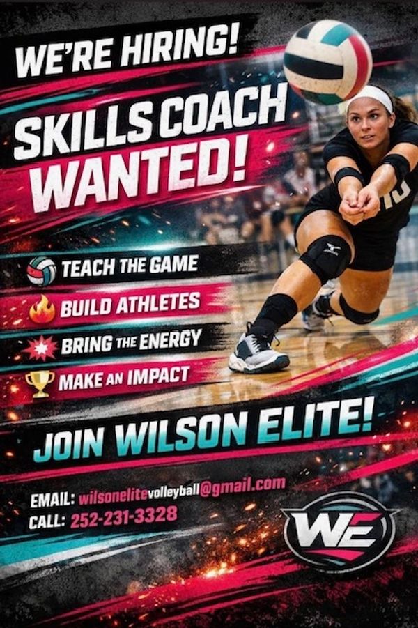 Volleyball skills coach wanted for Wilson Elite, contact via email or phone.