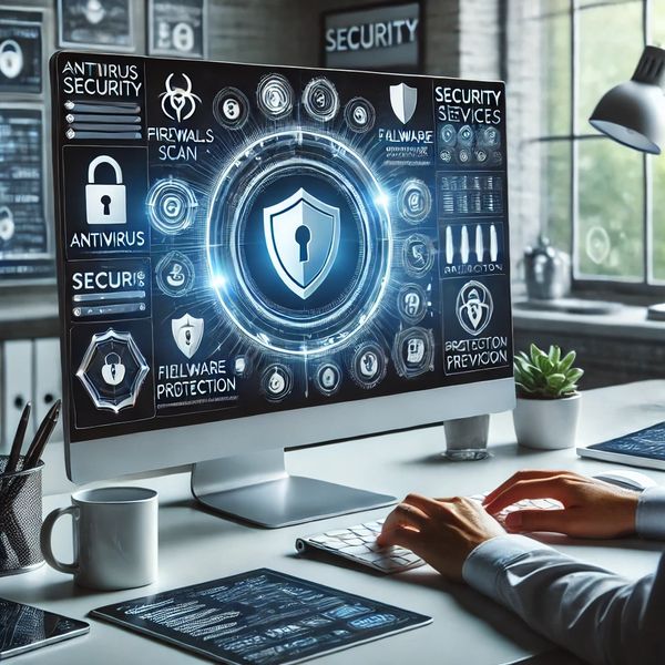 PC security services ensuring protection with antivirus, firewalls, and data safeguarding.