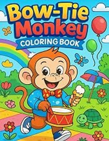 Bow-Tie Monkey coloring book cover with a happy monkey.