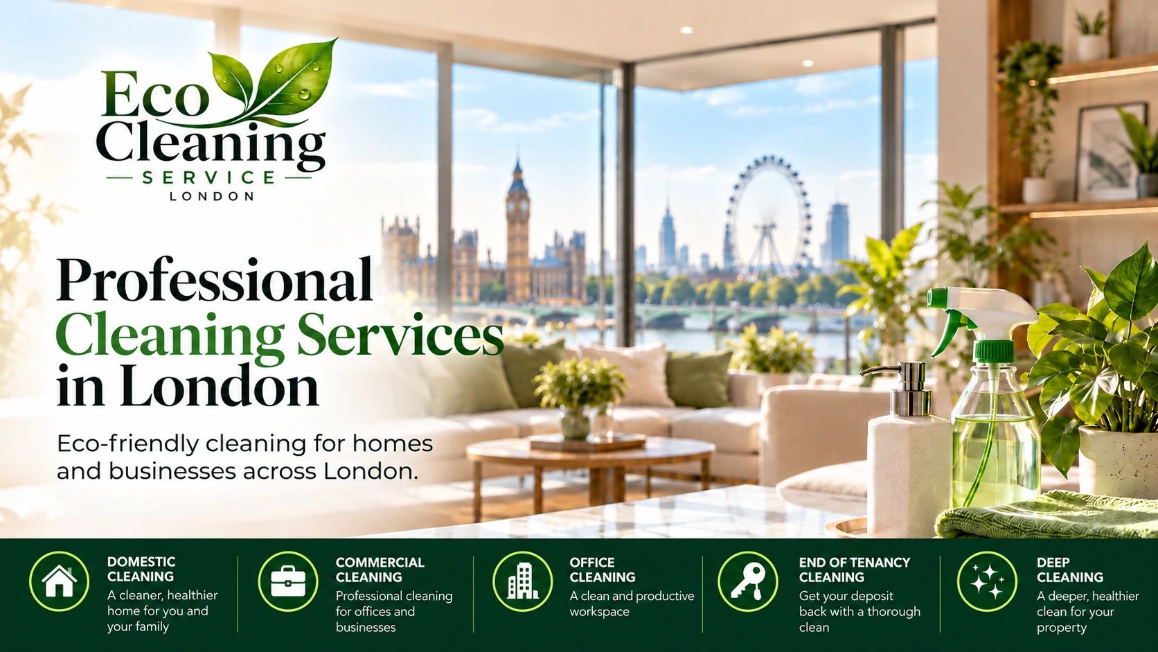 Eco-friendly professional cleaning services in London for homes and businesses.