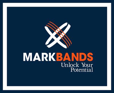 Mark Bands logo with slogan Unlock Your Potential on dark blue background.