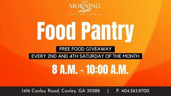 A picture of food in the background  the words Food Pantry free food giveaway every 2nd and 4th Satu