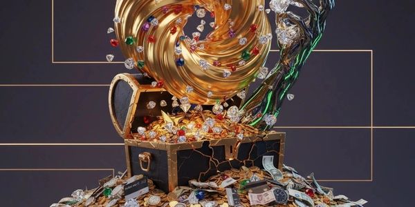 A treasure chest overflowing with gold, jewels, and luxury watches.