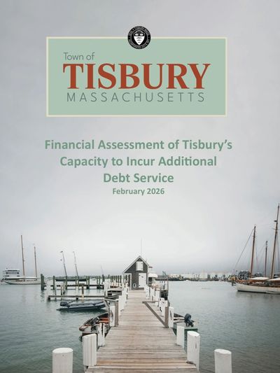 Cover of Tisbury, Massachusetts financial report with a dock and boats.