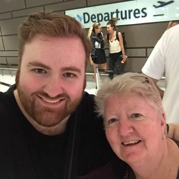 Leaving for a Houston work trip. My mum sees me off on my journey.