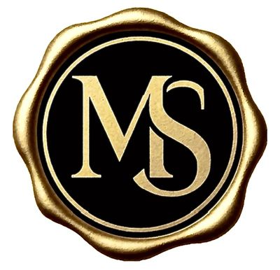 Golden MS emblem with a wax seal effect on a black background.