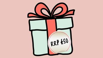 illustration of a gift with RRP tag attached showing £50