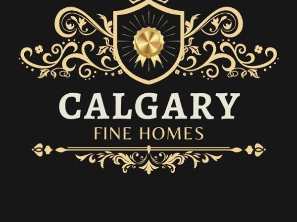 Elegant gold and black logo for Calgary Fine Homes with ornamental designs.