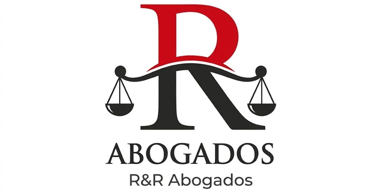 Logo for R&amp;R Abogados law firm with scales of justice.